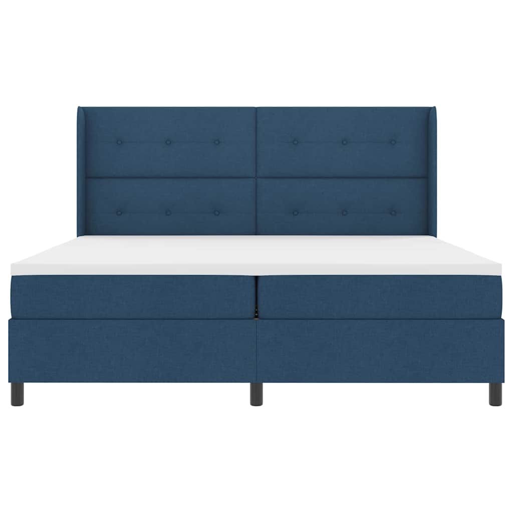 LED Box Spring Bed med hovedgærde Blå 200 x 200 cm Stof