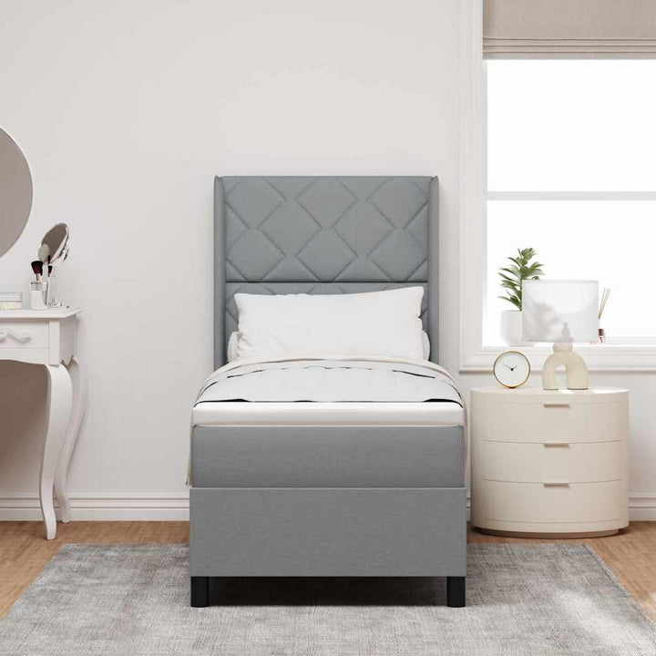 LED Box Spring Bed med hovedgærde Lysegrå 80 x 200 cm Stof