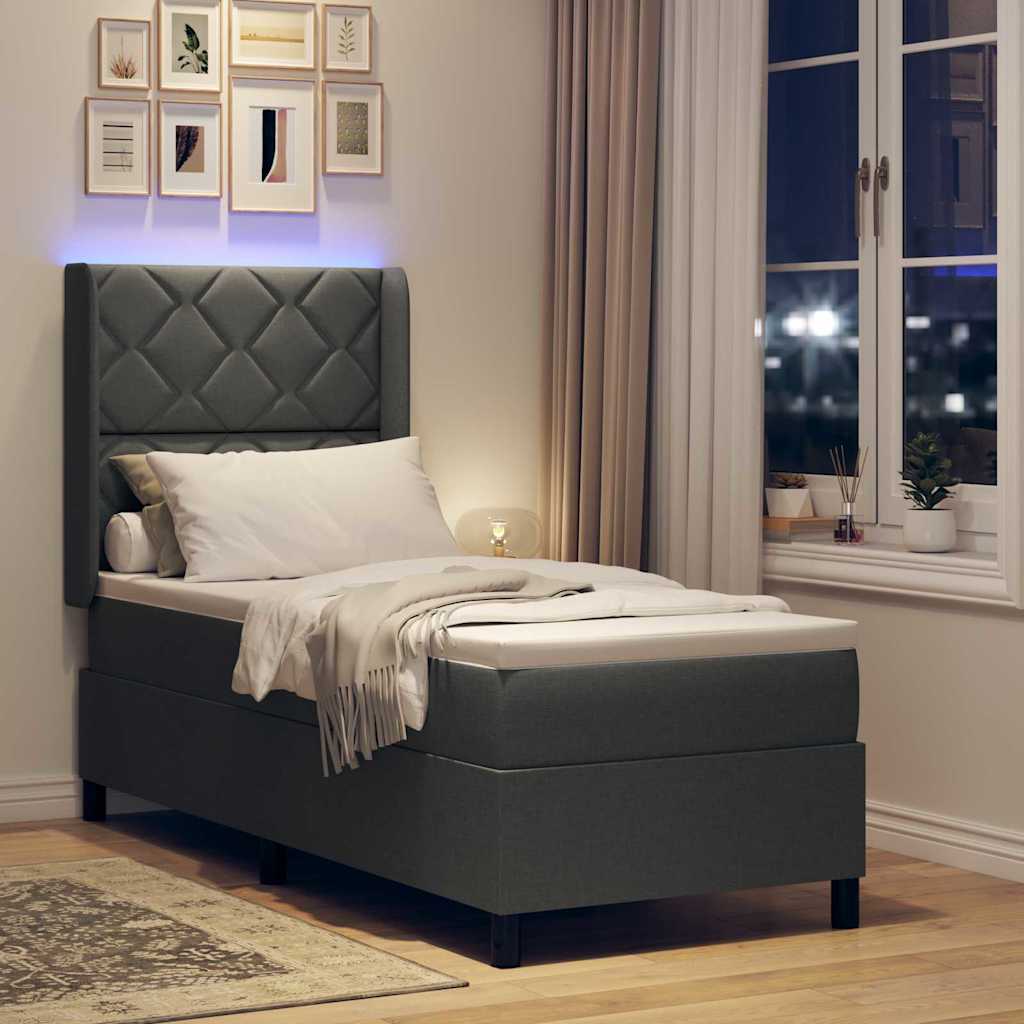 LED Box Spring Bed med hovedgærde Mørkegrå 80 x 200 cm Stof