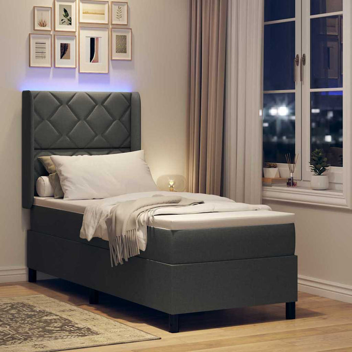 LED Box Spring Bed med hovedgærde Mørkegrå 80 x 200 cm Stof