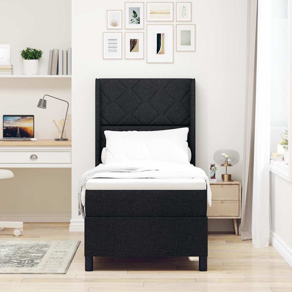 LED Box Spring Bed med hovedgærde Sort 80 x 200 cm Stof