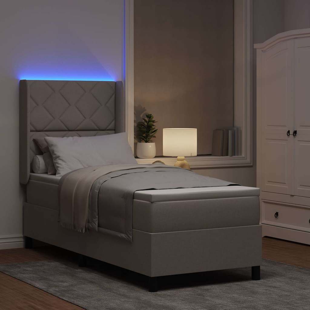 LED Box Spring Bed med hovedgærde Gråbrun 80 x 200 cm Stof
