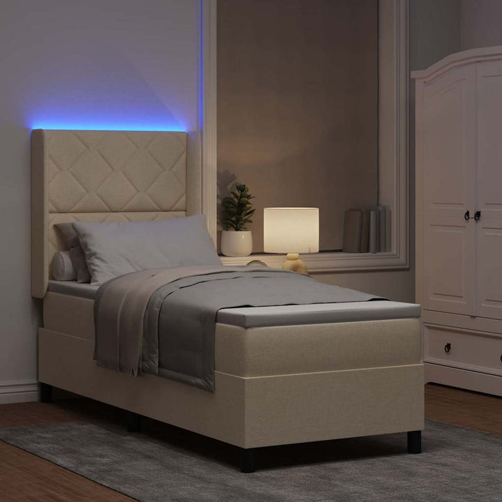 LED Box Spring Bed med hovedgærde Creme 80 x 200 cm Stof