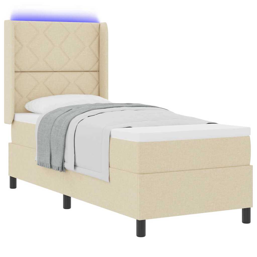 LED Box Spring Bed med hovedgærde Creme 80 x 200 cm Stof