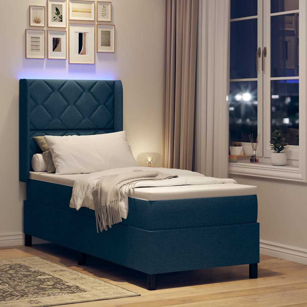 LED Box Spring Bed med hovedgærde Blå 80 x 200 cm Stof