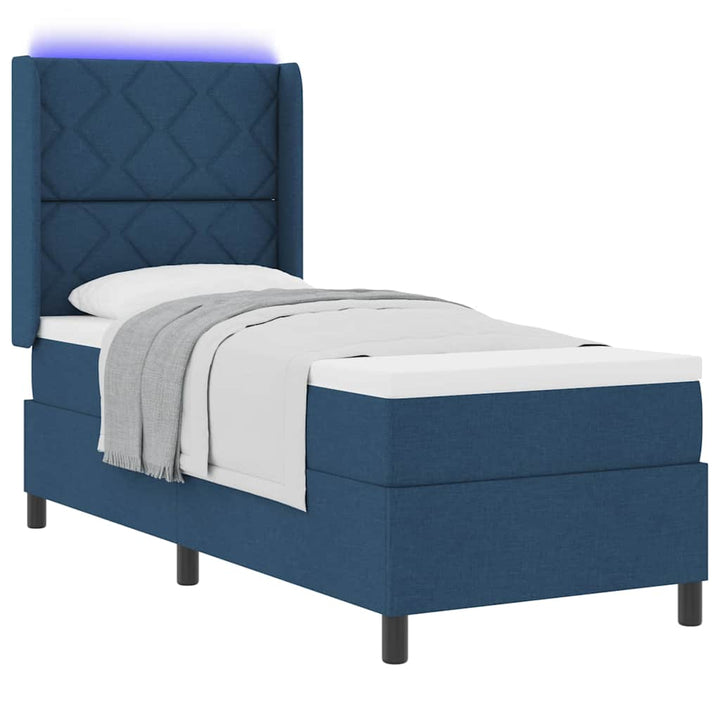 LED Box Spring Bed med hovedgærde Blå 80 x 200 cm Stof