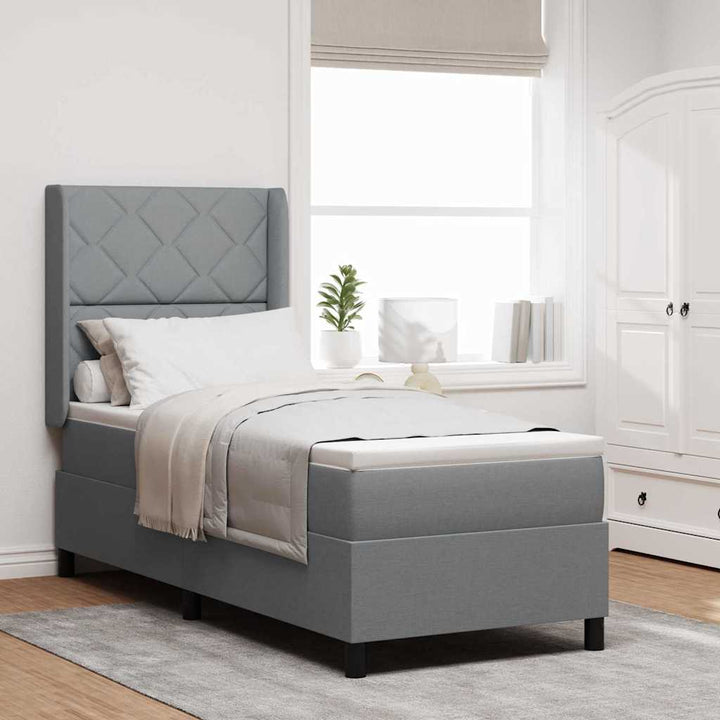 LED Box Spring Bed med hovedgærde Lysegrå 90 x 190 cm Stof