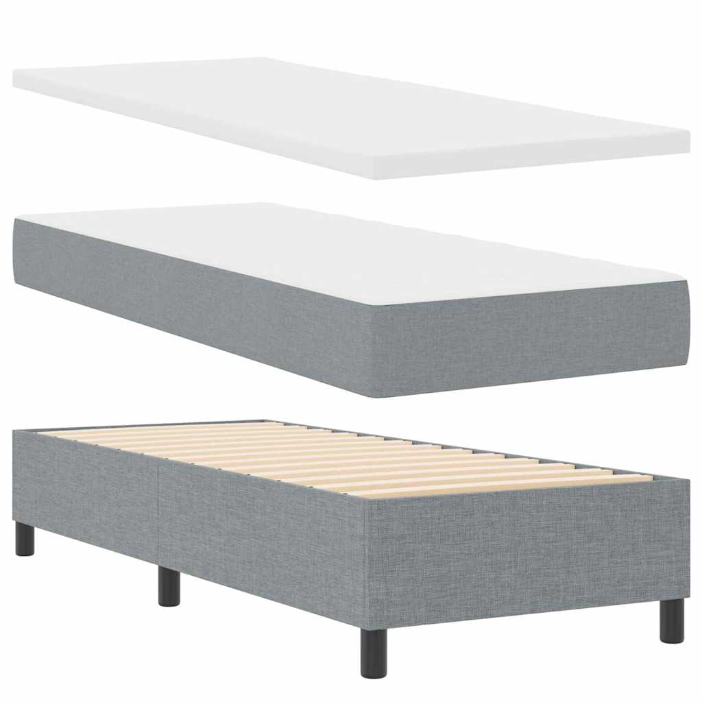 LED Box Spring Bed med hovedgærde Lysegrå 90 x 190 cm Stof