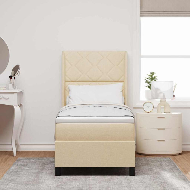 LED Box Spring Bed med hovedgærde Creme 90 x 190 cm Stof
