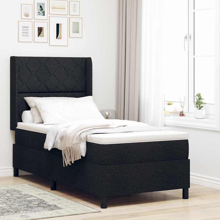 LED Box Spring Bed med hovedgærde Sort 90 x 200 cm Stof