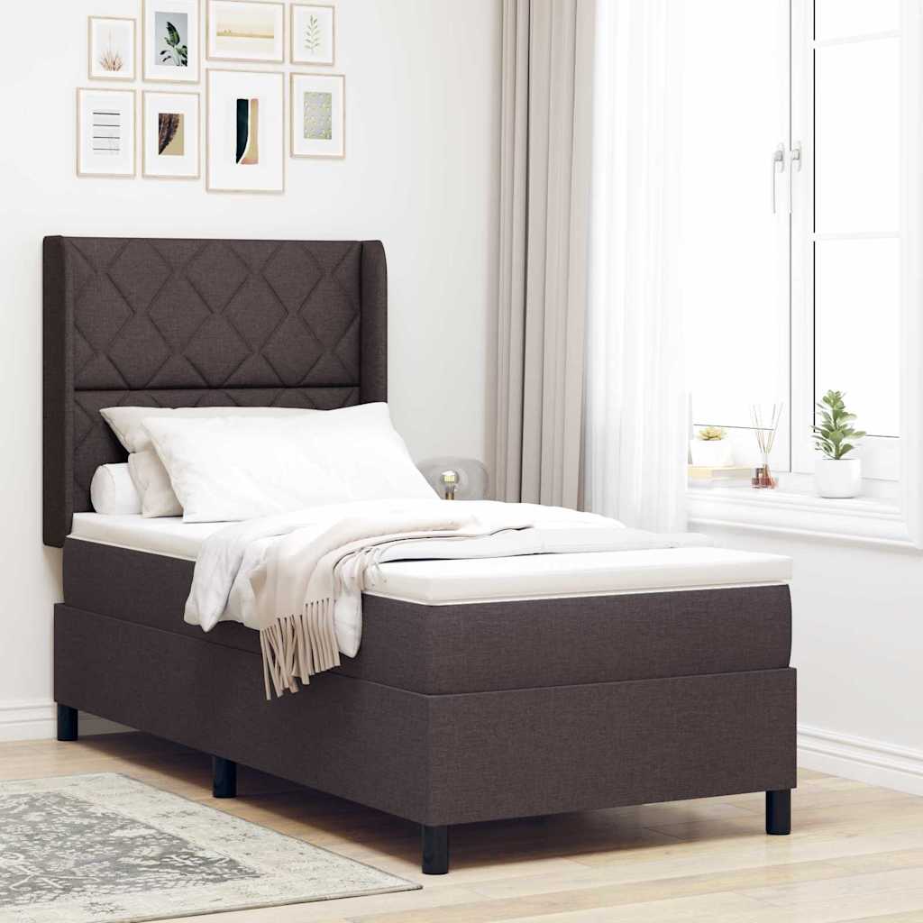 LED Box Spring Bed med hovedgærde Mørk Brun 90 x 200 cm Stof