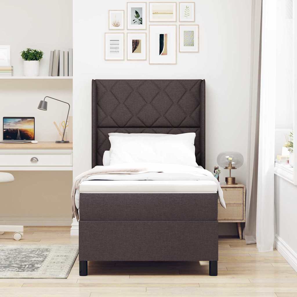 LED Box Spring Bed med hovedgærde Mørk Brun 90 x 200 cm Stof