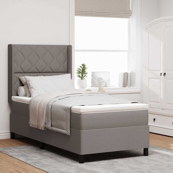 LED Box Spring Bed med hovedgærde Gråbrun 90 x 200 cm Stof