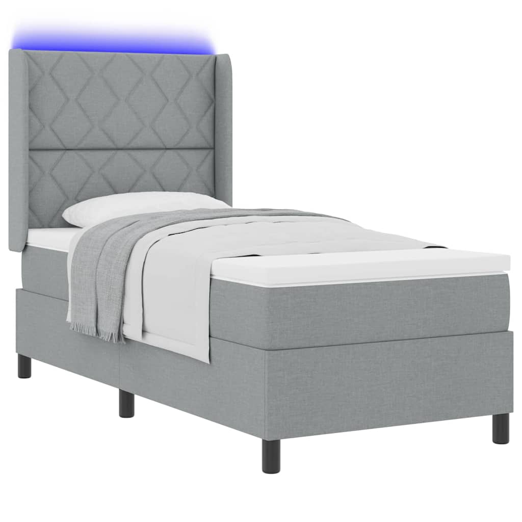 LED Box Spring Bed med hovedgærde Lysegrå 100 x 200 cm Stof