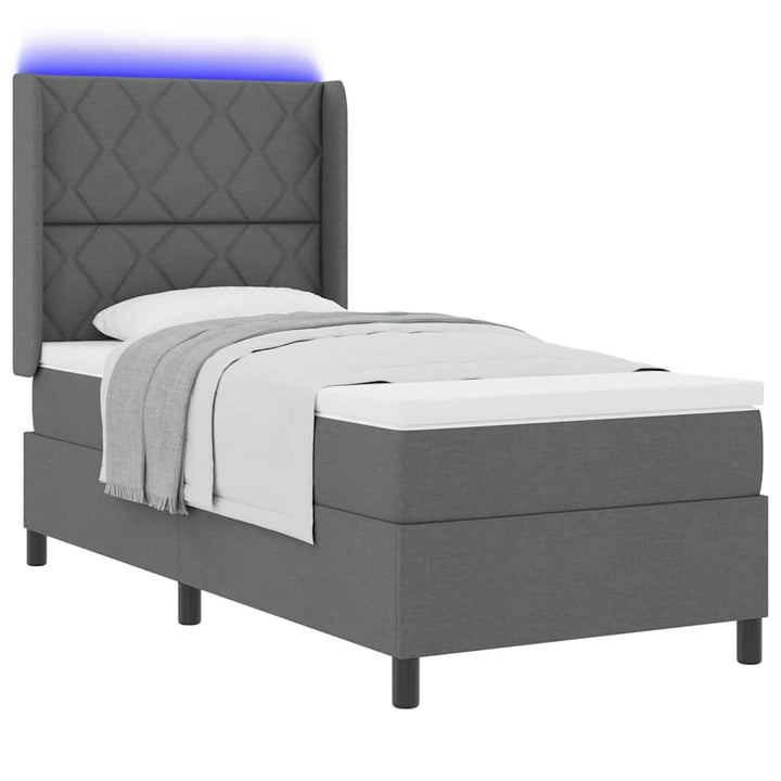 LED Box Spring Bed med hovedgærde Mørkegrå 100 x 200 cm Stof