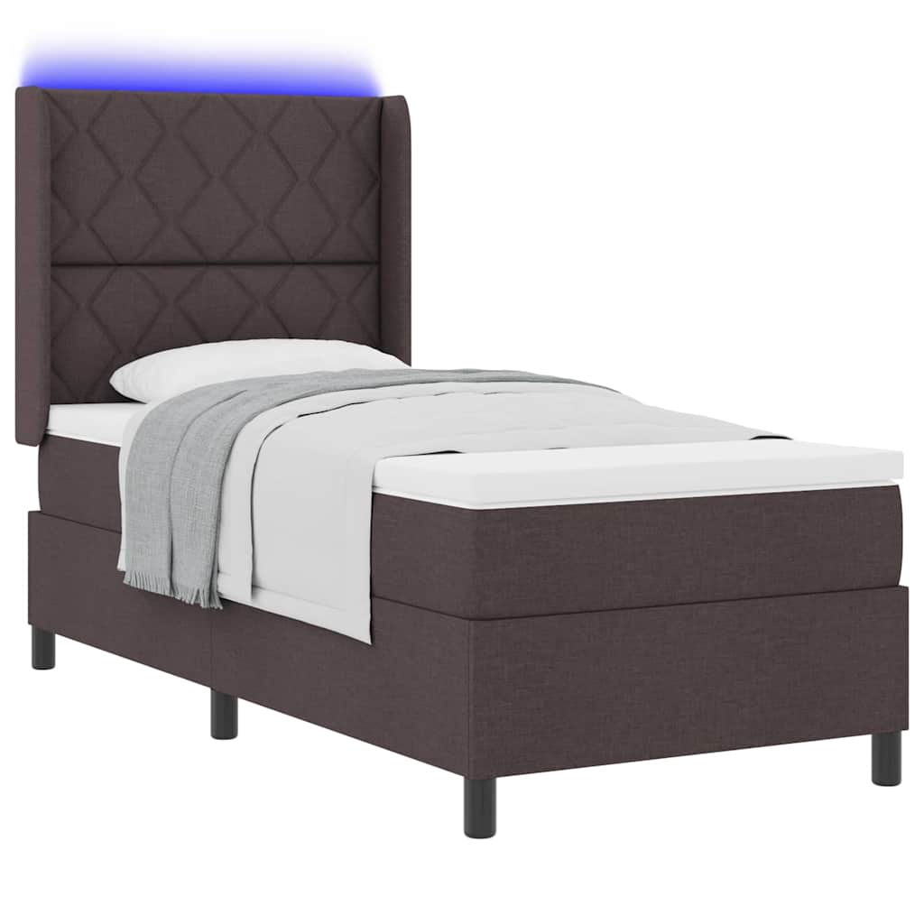LED Box Spring Bed med hovedgærde Mørk Brun 100 x 200 cm Stof
