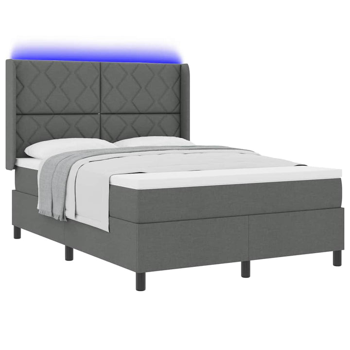 LED Box Spring Bed med hovedgærde Mørkegrå 140 x 190 cm Stof
