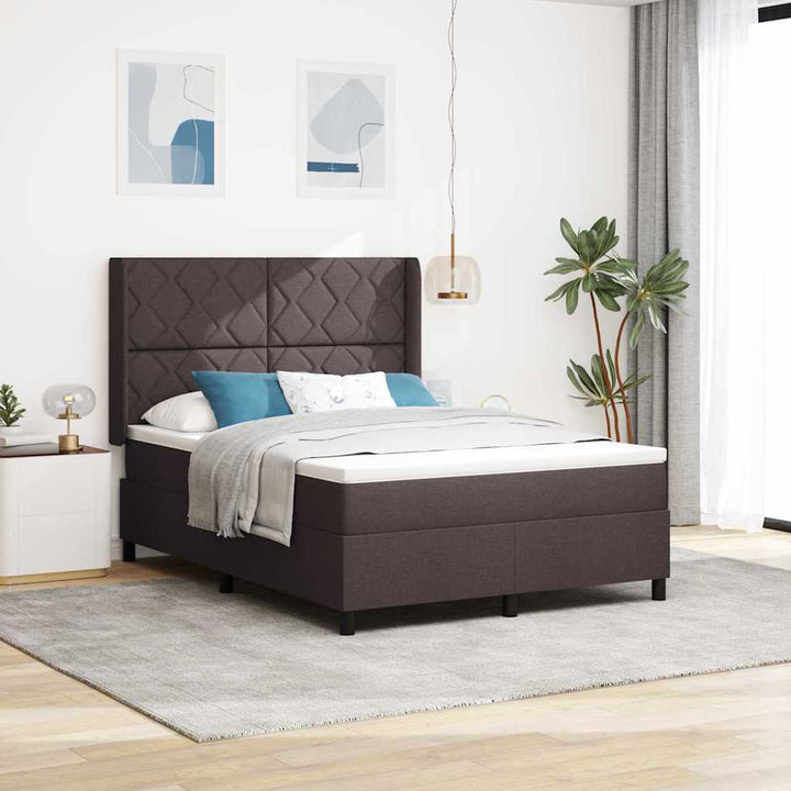 LED Box Spring Bed med hovedgærde Mørk Brun 140 x 190 cm Stof