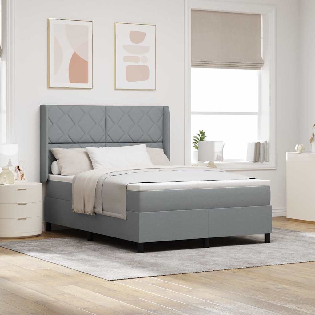 LED Box Spring Bed med hovedgærde Lysegrå 140 x 200 cm Stof