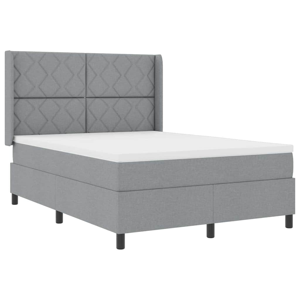 LED Box Spring Bed med hovedgærde Lysegrå 140 x 200 cm Stof