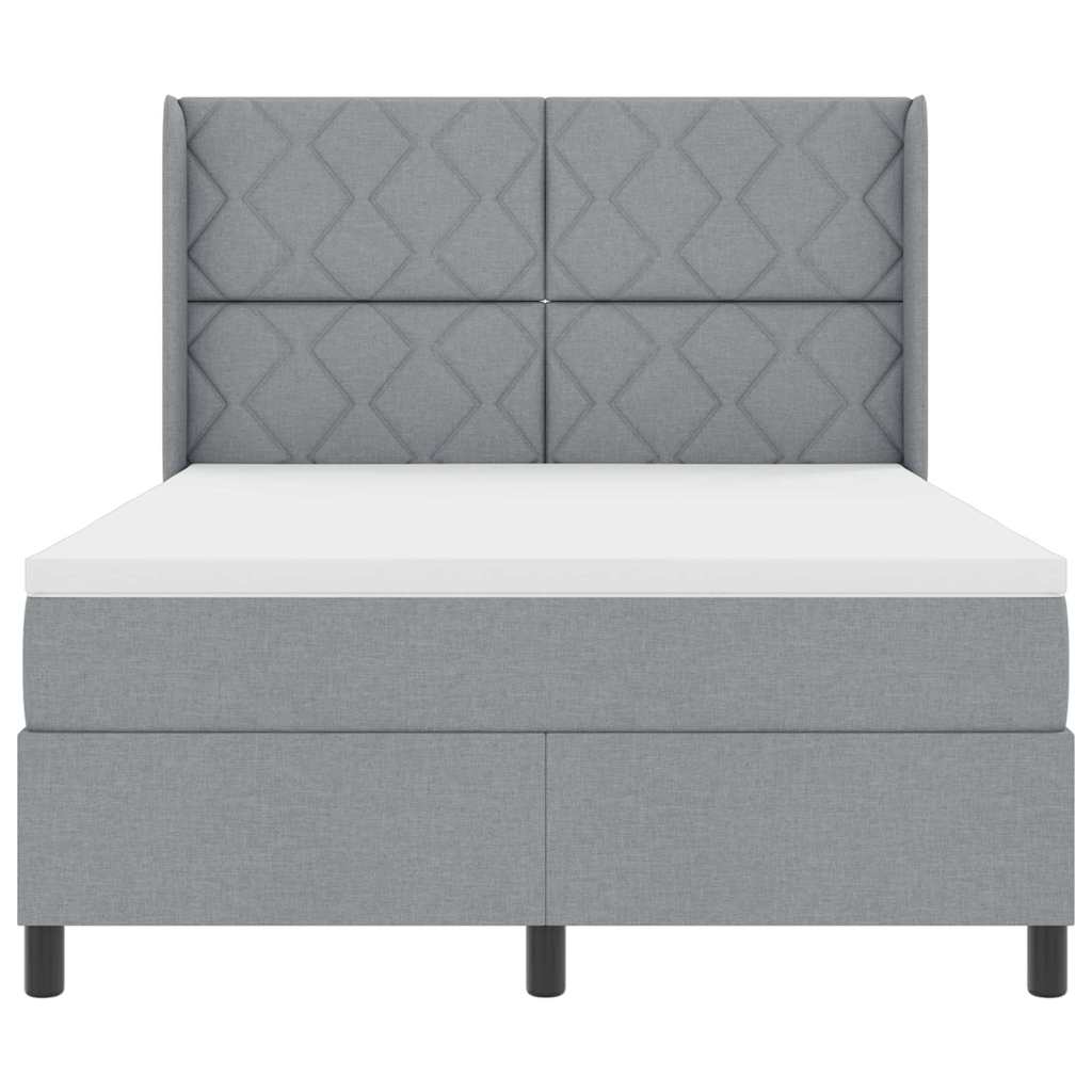 LED Box Spring Bed med hovedgærde Lysegrå 140 x 200 cm Stof