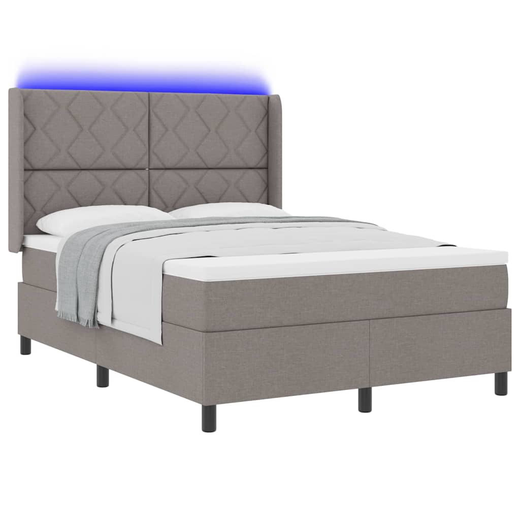 LED Box Spring Bed med hovedgærde Gråbrun 140 x 200 cm Stof