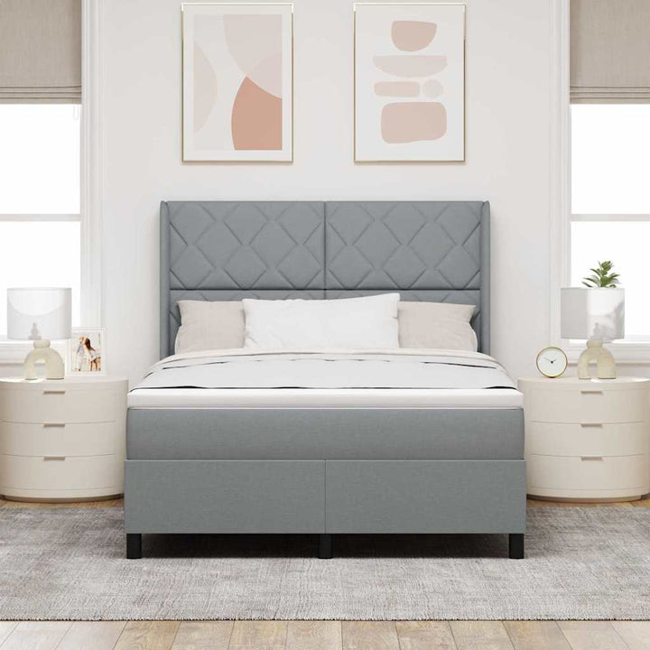 LED Box Spring Bed med hovedgærde Lysegrå 160 x 200 cm Stof