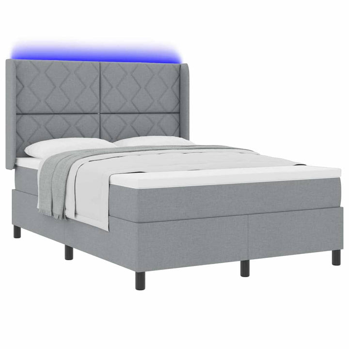 LED Box Spring Bed med hovedgærde Lysegrå 160 x 200 cm Stof
