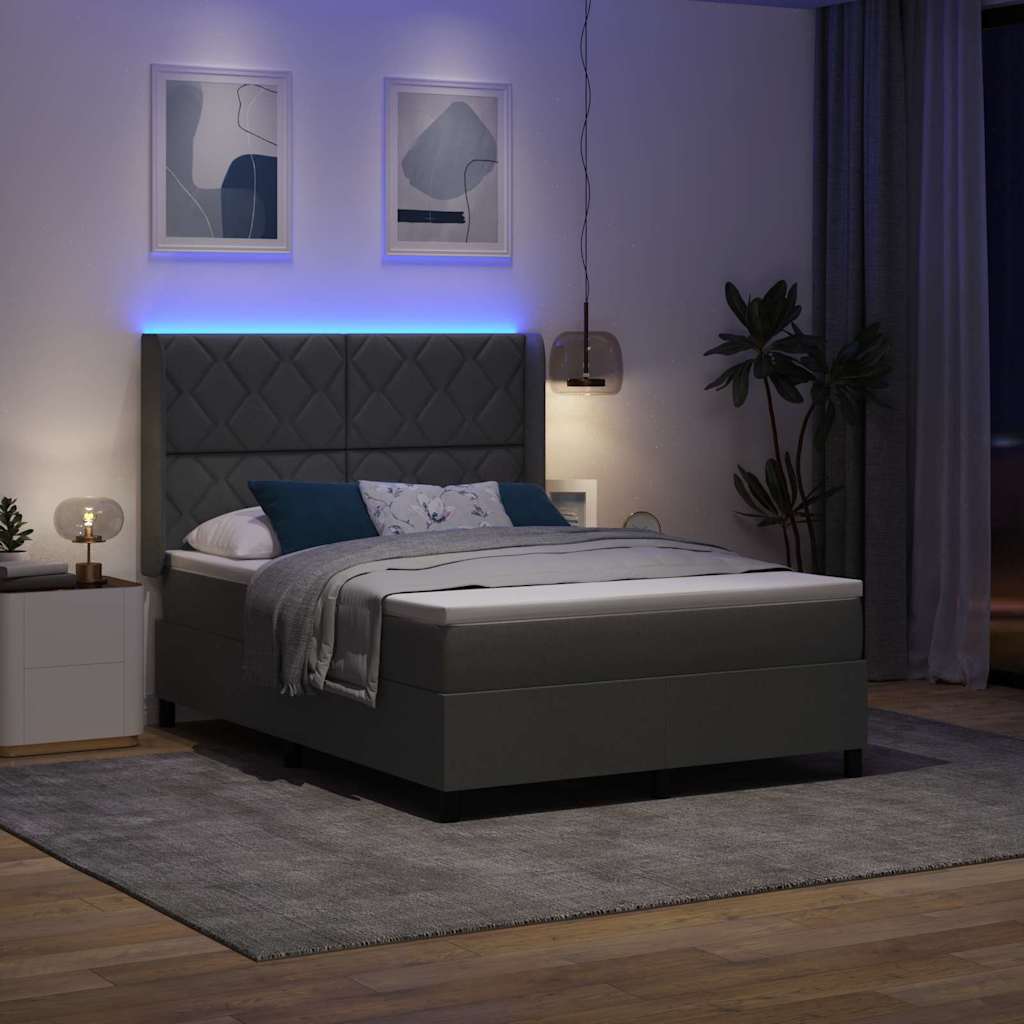 LED Box Spring Bed med hovedgærde Mørkegrå 160 x 200 cm Stof