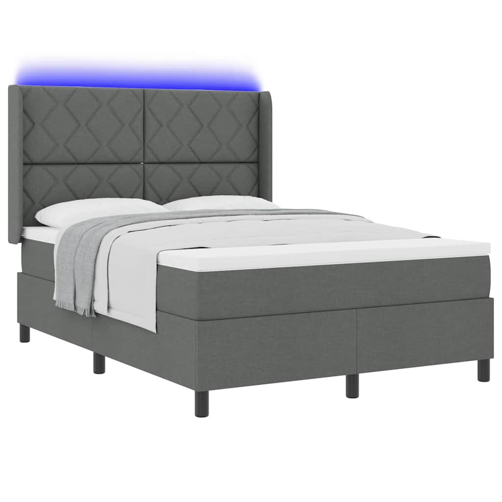LED Box Spring Bed med hovedgærde Mørkegrå 160 x 200 cm Stof