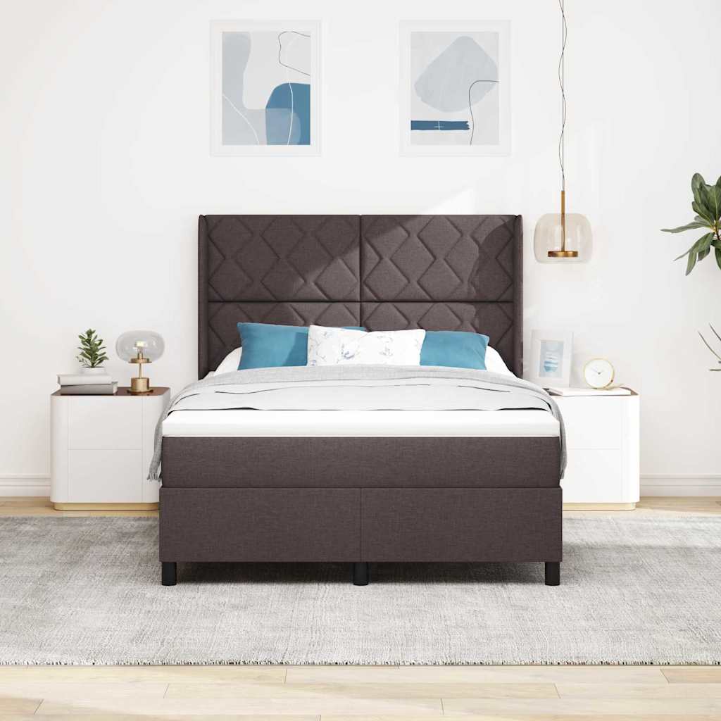LED Box Spring Bed med hovedgærde Mørk Brun 160 x 200 cm Stof