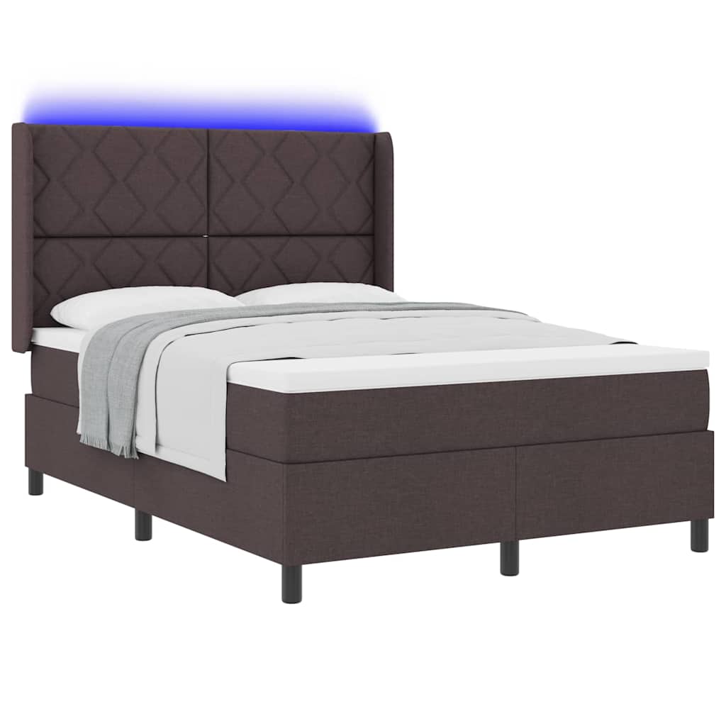 LED Box Spring Bed med hovedgærde Mørk Brun 160 x 200 cm Stof
