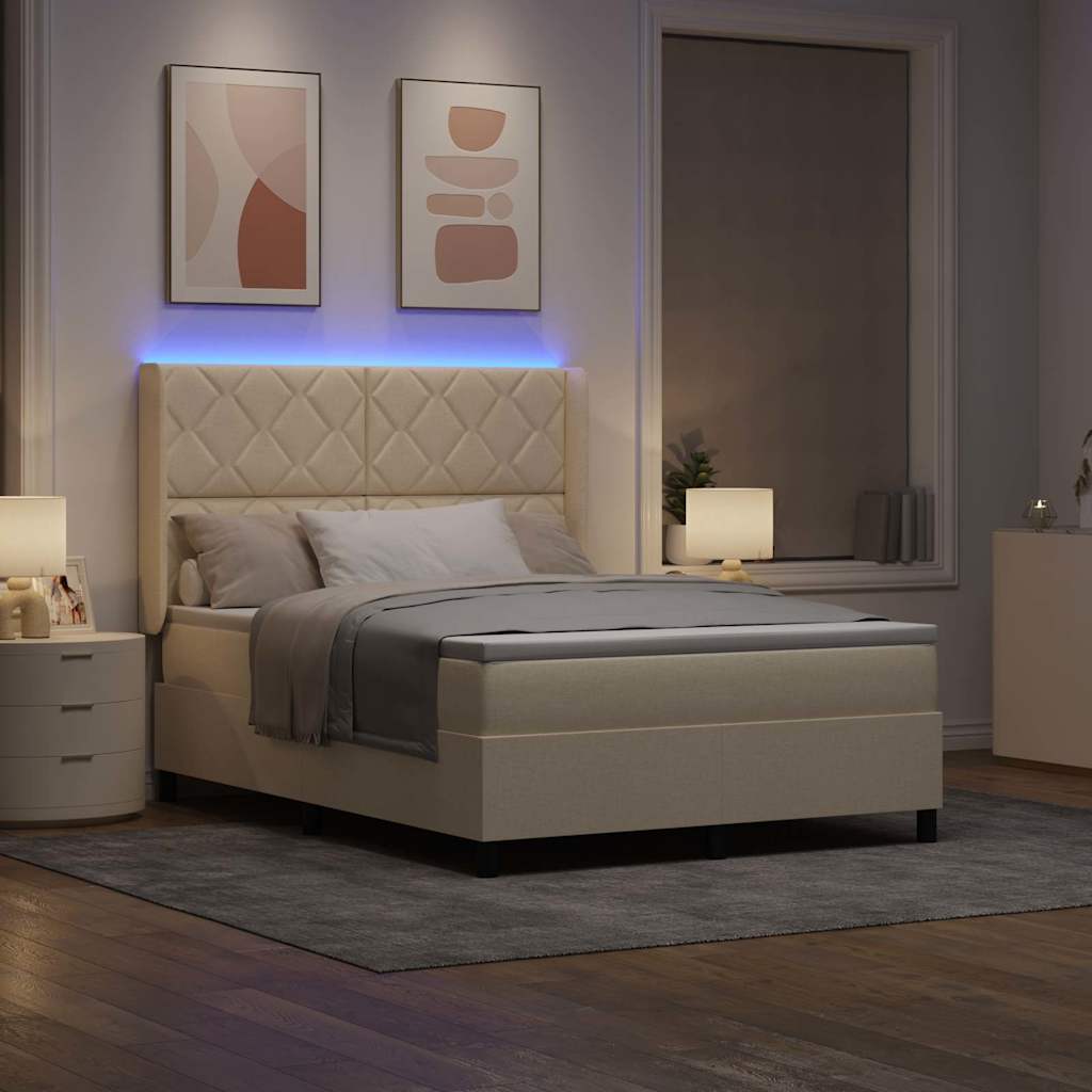 LED Box Spring Bed med hovedgærde Creme 160 x 200 cm Stof