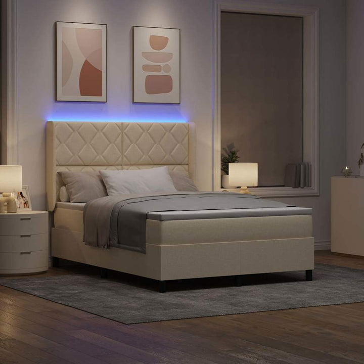 LED Box Spring Bed med hovedgærde Creme 160 x 200 cm Stof
