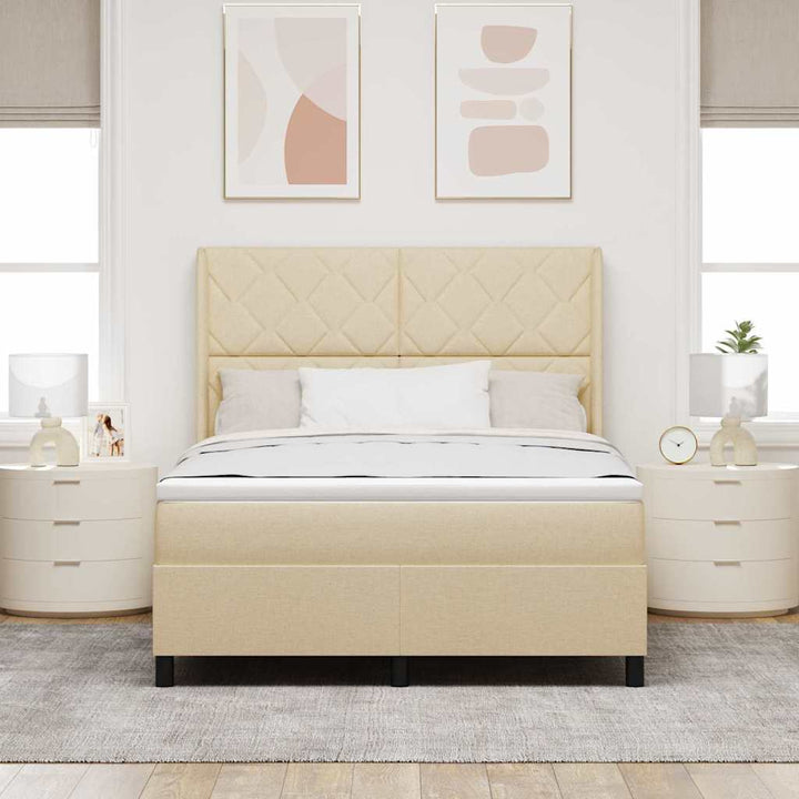 LED Box Spring Bed med hovedgærde Creme 160 x 200 cm Stof