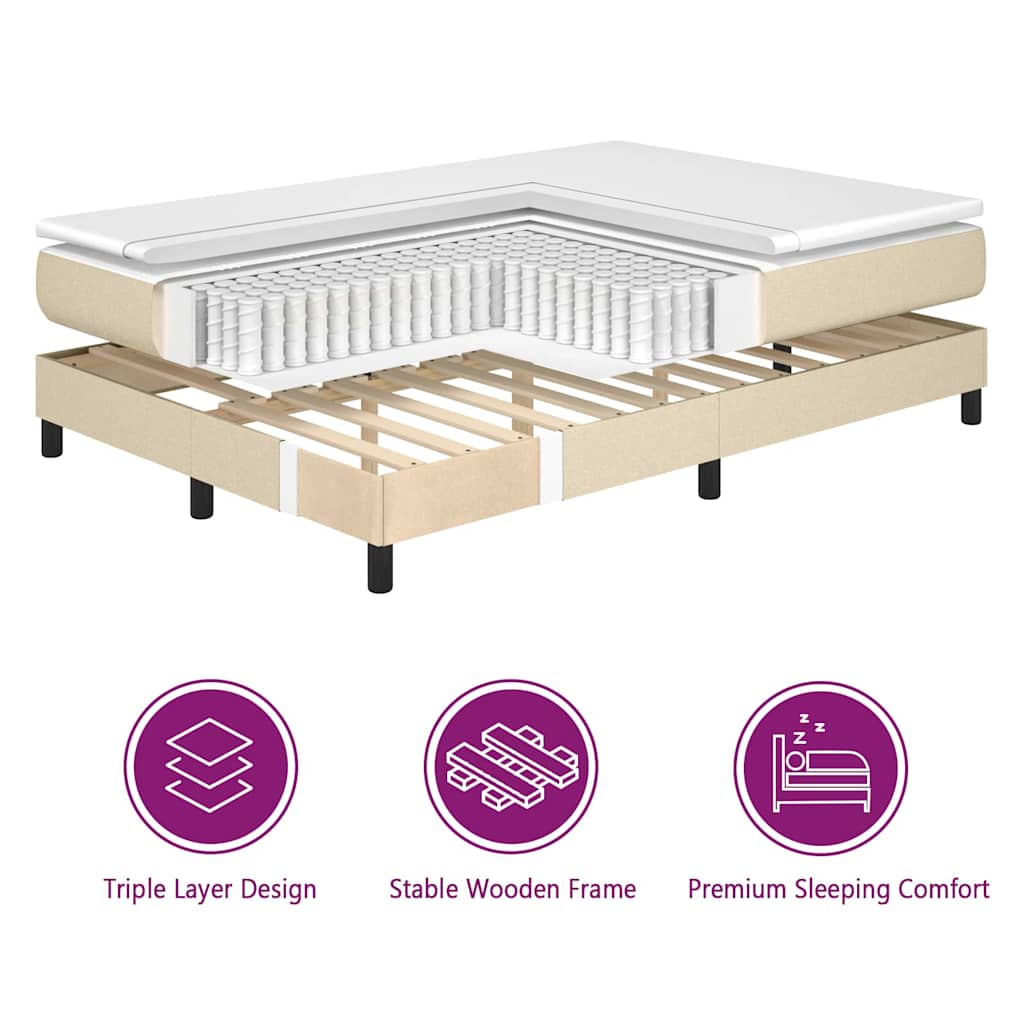 LED Box Spring Bed med hovedgærde Creme 160 x 200 cm Stof