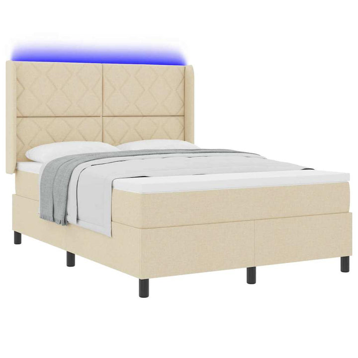 LED Box Spring Bed med hovedgærde Creme 160 x 200 cm Stof