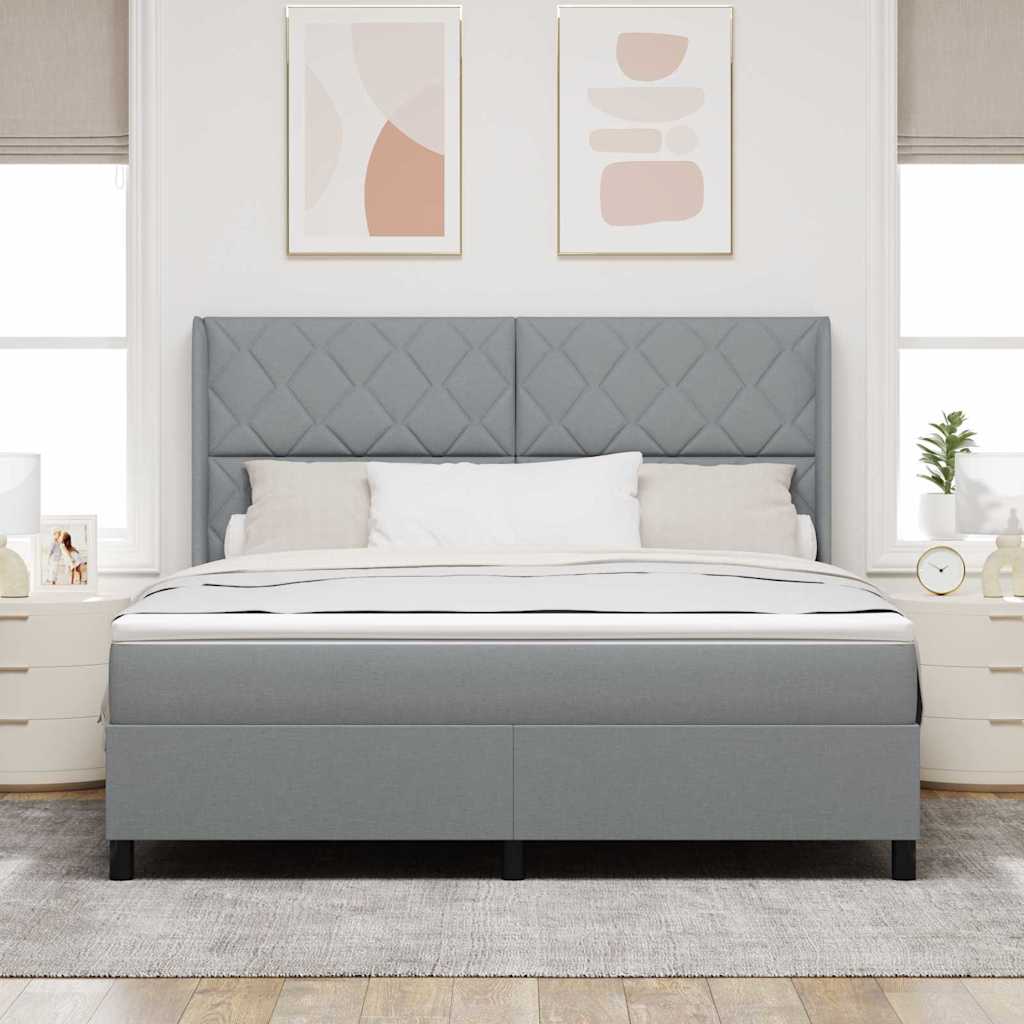 LED Box Spring Bed med hovedgærde Lysegrå 180 x 200 cm Stof