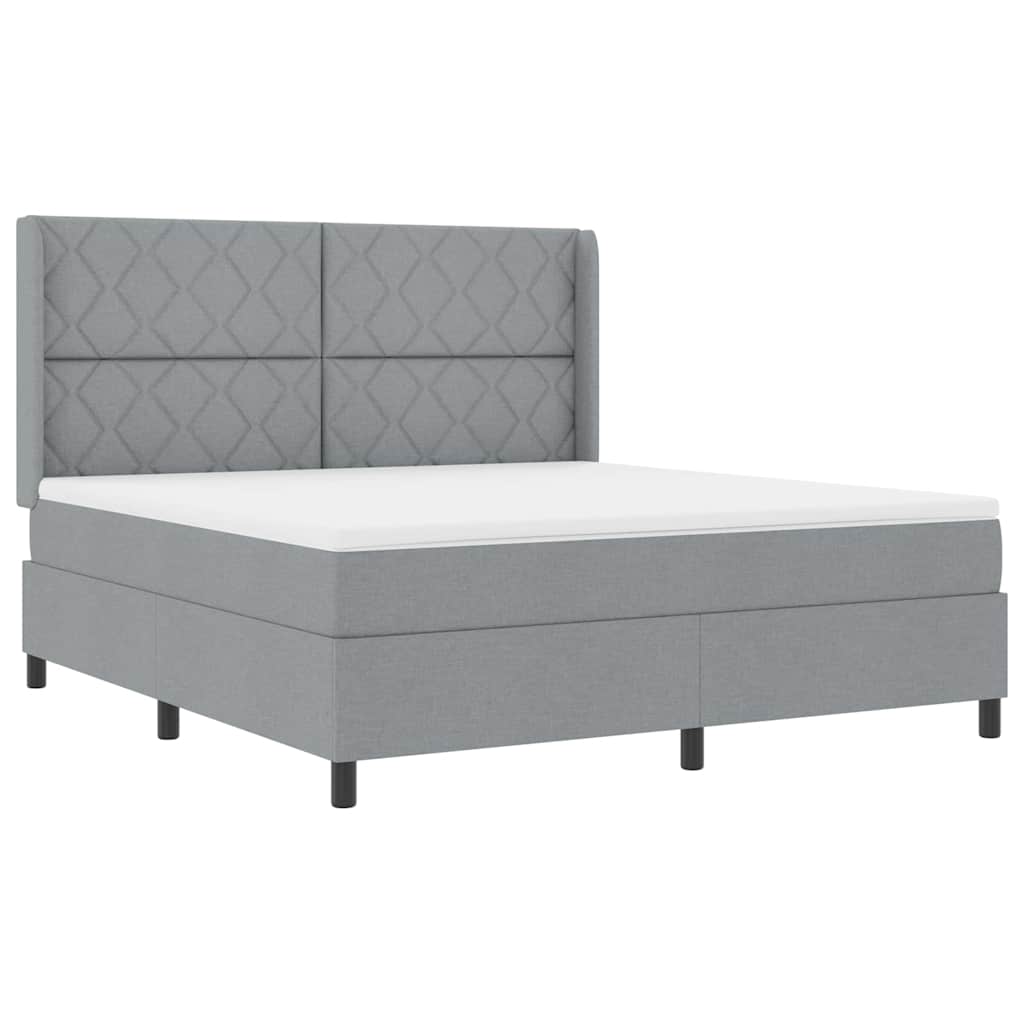 LED Box Spring Bed med hovedgærde Lysegrå 180 x 200 cm Stof