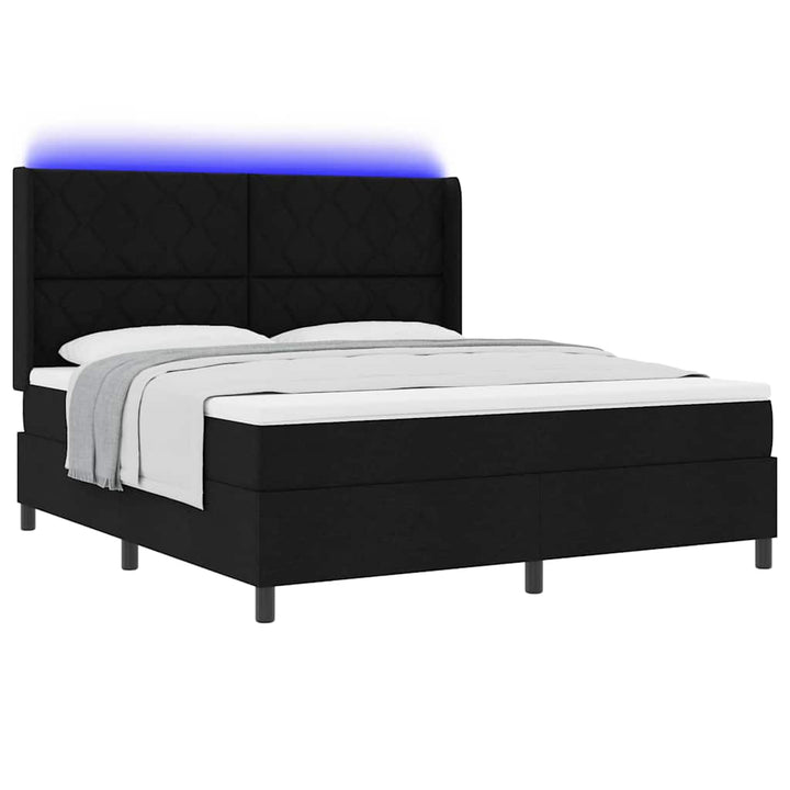 LED Box Spring Bed med hovedgærde Sort 180 x 200 cm Stof