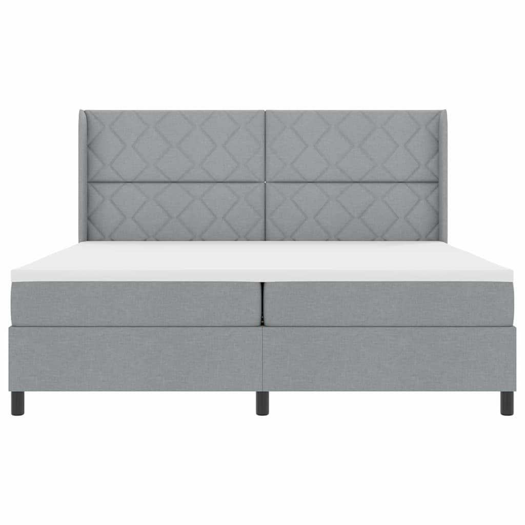 LED Box Spring Bed med hovedgærde Lysegrå 200 x 200 cm Stof
