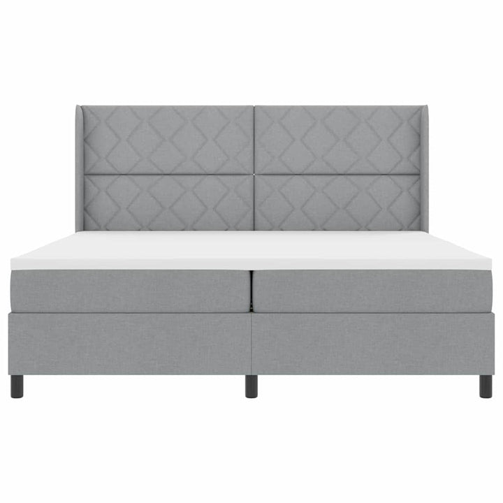 LED Box Spring Bed med hovedgærde Lysegrå 200 x 200 cm Stof