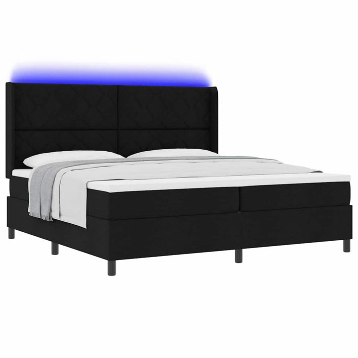 LED Box Spring Bed med hovedgærde Sort 200 x 200 cm Stof