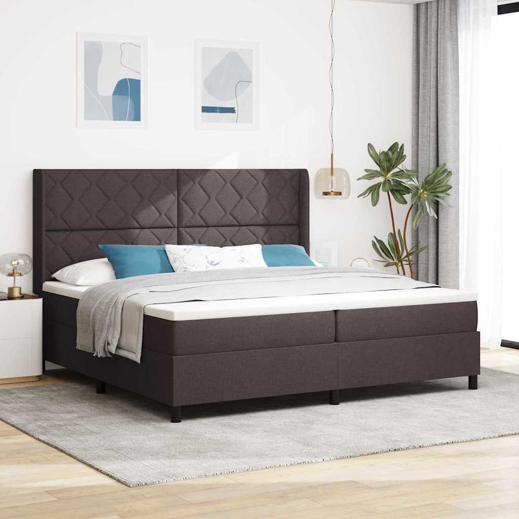 LED Box Spring Bed med hovedgærde Mørk Brun 200 x 200 cm Stof