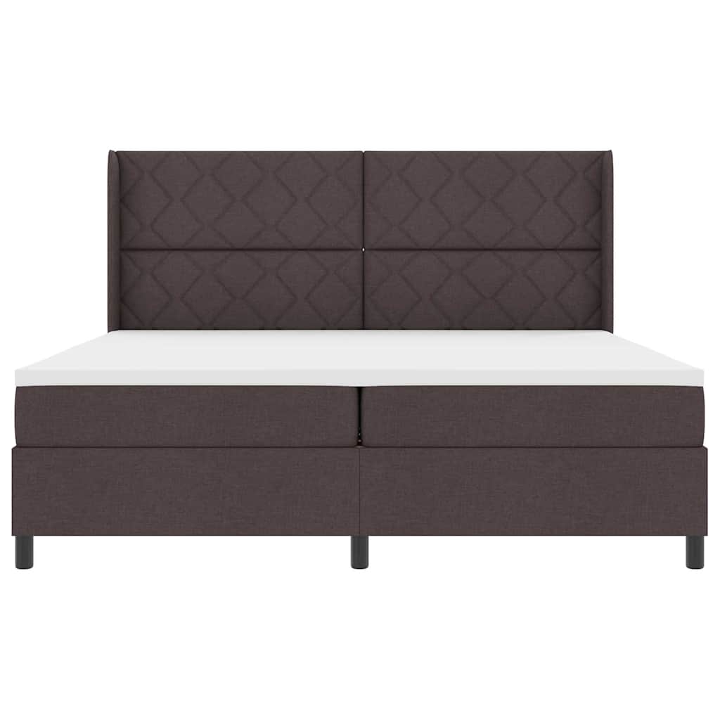 LED Box Spring Bed med hovedgærde Mørk Brun 200 x 200 cm Stof