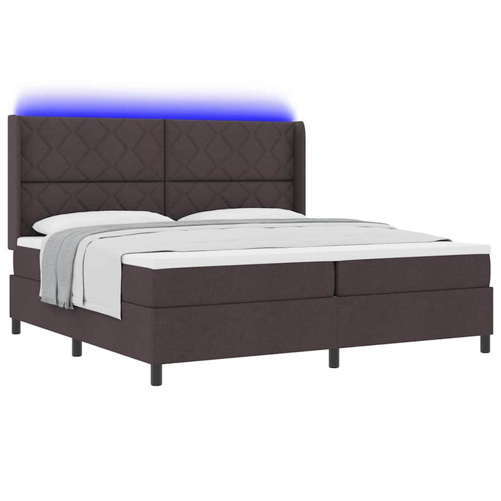 LED Box Spring Bed med hovedgærde Mørk Brun 200 x 200 cm Stof