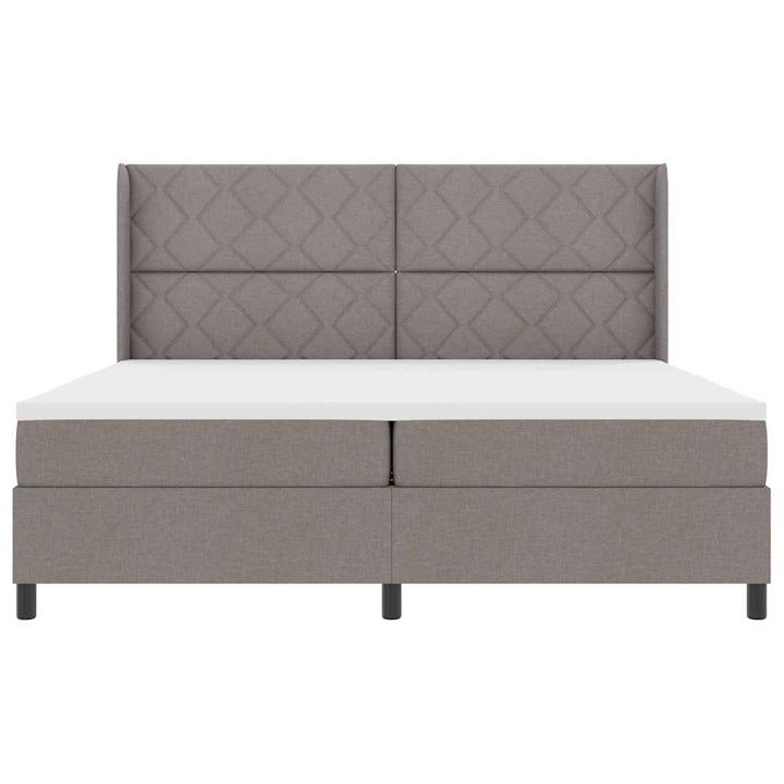 LED Box Spring Bed med hovedgærde Gråbrun 200 x 200 cm Stof