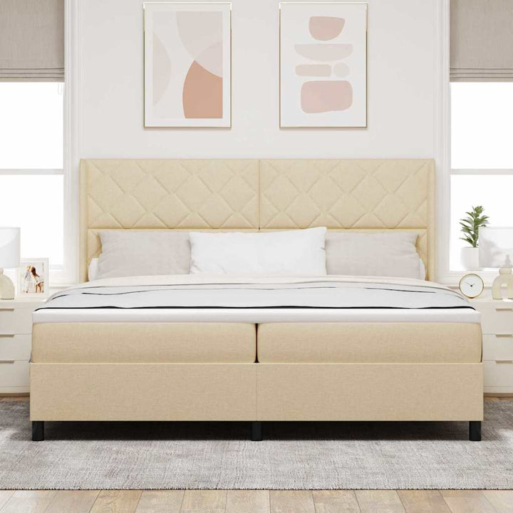 LED Box Spring Bed med hovedgærde Creme 200 x 200 cm Stof