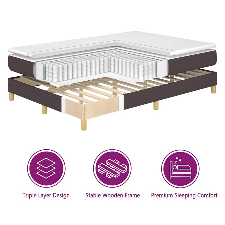 Box spring seng med LED-lysstrimler Brun 80 x 200 cm Stof