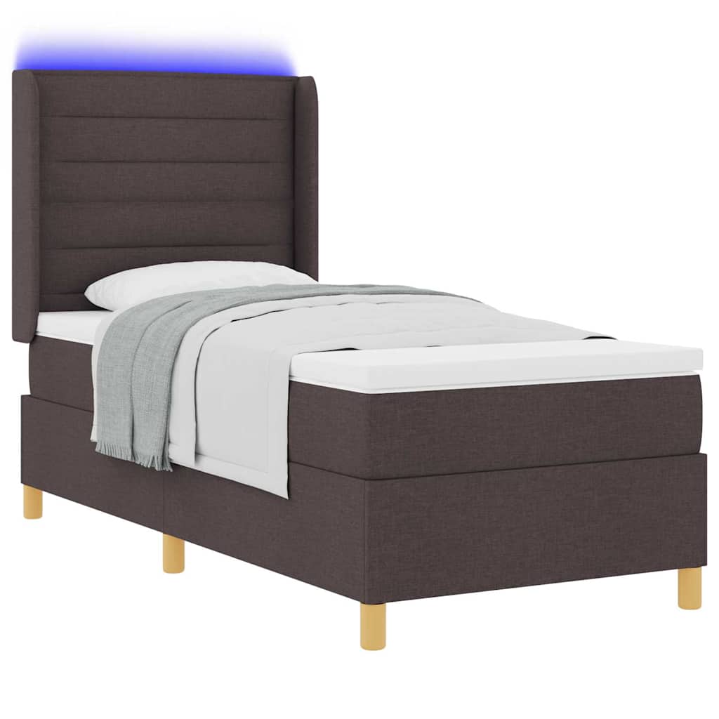 Box spring seng med LED-lysstrimler Brun 80 x 200 cm Stof